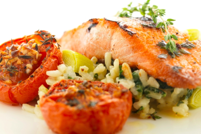 Pavé de saumon et risotto de poireaux