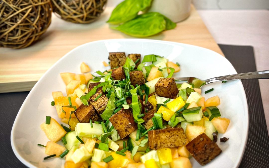 Salade de cantaloups et tofu infusé au balsamique