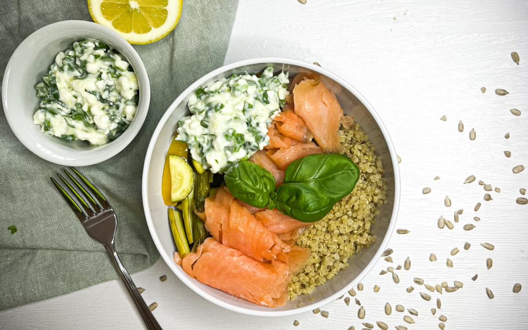 Quinoa au saumon fumé, légumes grillés