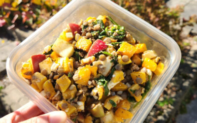 Salade tiède d’accompagnement aux pommes rôties & lentilles